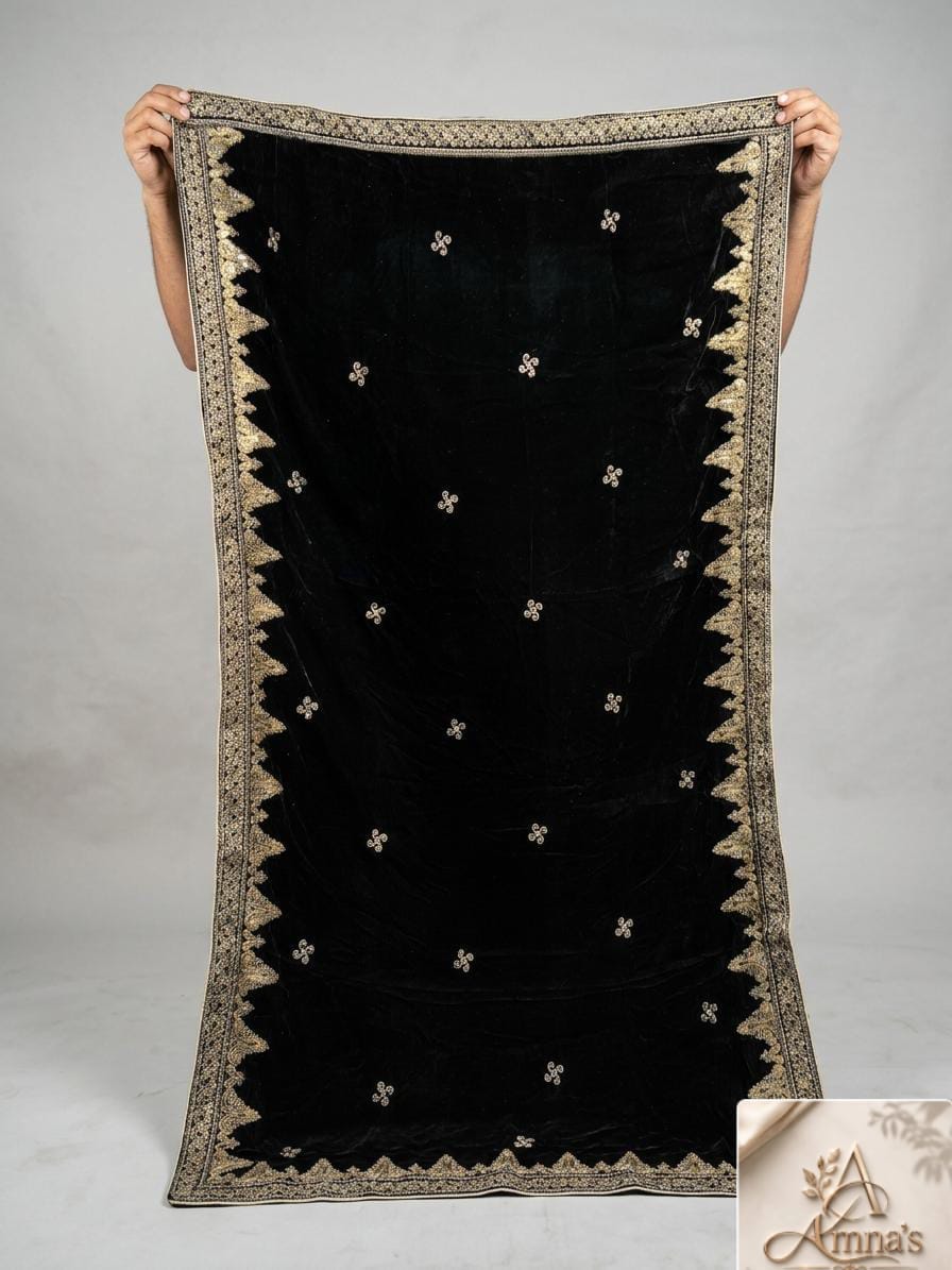 Amna's Clothing 013 - Double Kairy Embroidered Velvet Shawl