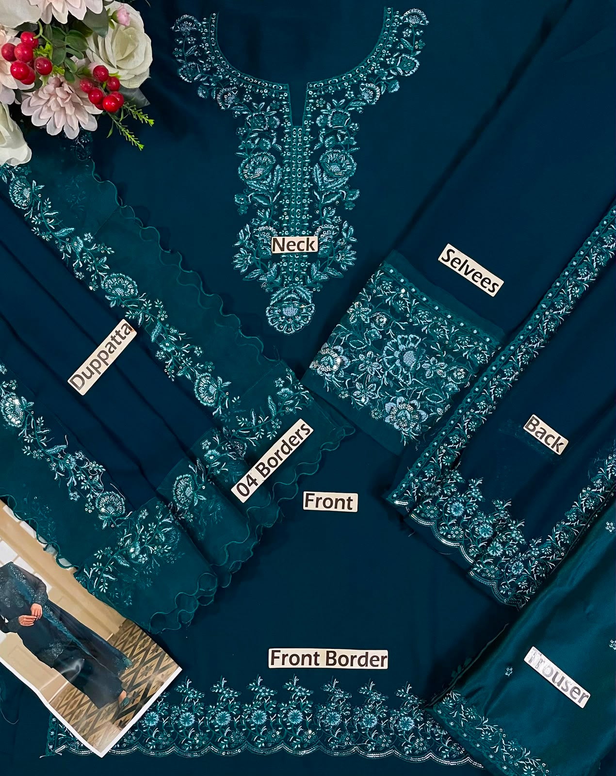 Heavy Embroidered | Chiffon |  Iznik