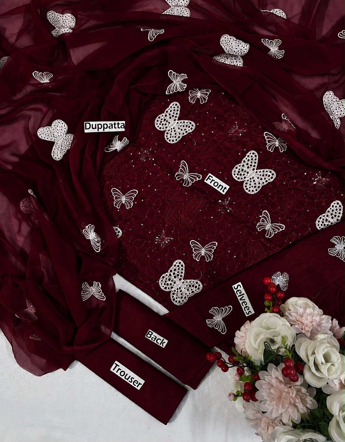 Butterfly | Embroidered |  Chikankari